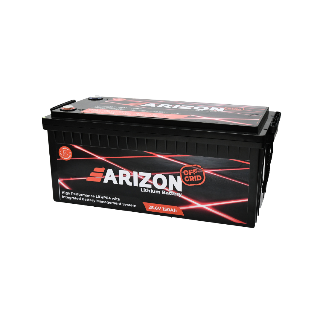 ARIZON 150AH 25.6V LIFEPO4 LITHIUM BATTERY WITH 200A IN-BUILT BMS 522*240*219mm 25kg