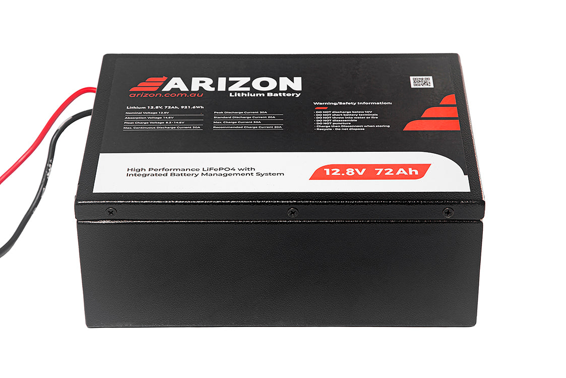 ARIZON 72AH 12V LIFEPO4 LITHIUM BATTERY WITH 20A IN-BUILT BMS 12AWG CABLES 270*200*110mm