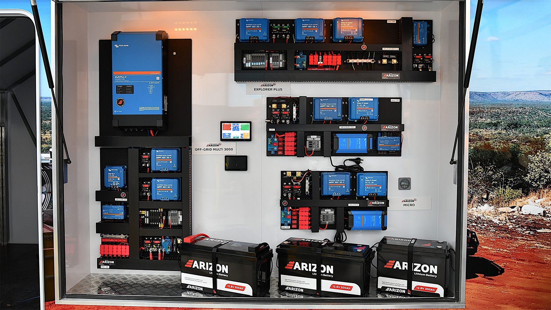 Off-grid caravan electrical system with lithium batteries and inverter charger